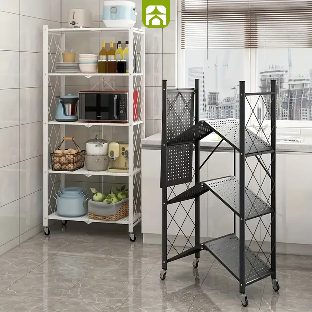 Prateleiras organizadoras de metal dobráveis e resistentes com rodas