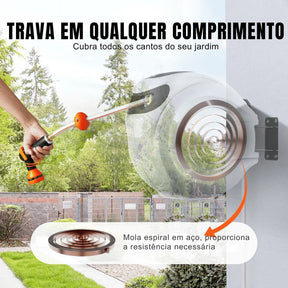 Mangueira Retrátil Carretel VEVOR 40m x 1/2" com Suporte de Parede Giratório 180°, Bico com 9 Jatos e Enrolamento Automático – Para Jardim, Quintal, Lavagem de Carros