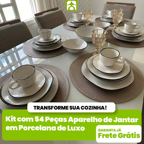 Kit com 54 Peças Aparelho de Jantar em Porcelana de Luxo