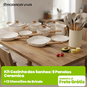 Kit Cozinha dos Sonhos: 9 Panelas Ceramica + 13 Utensílios de Brinde