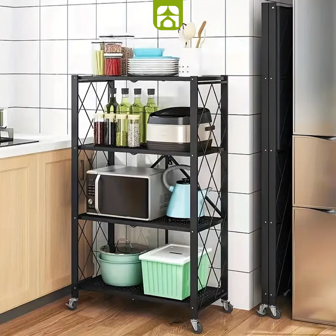 Prateleiras organizadoras de metal dobráveis e resistentes com rodas