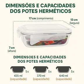 Kit 15 Potes Herméticos de Vidro + 10 Copos de Vidro Aruba de Brinde