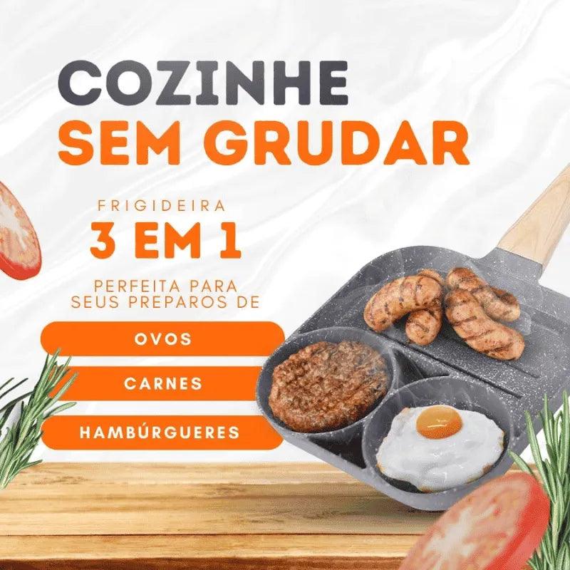 Frigideira 3 em 1 Antiaderente — Alta Resistência, Não Risca, Cozinha Sem Óleo e Fácil de Limpar Zeliv