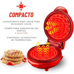 Máquina de Waffle Elétrica Antiaderente — Prática, Rápida e Waffles Perfeitos em Minutos