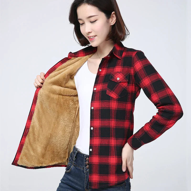 Casaco Feminino de Veludo Xadrez com Forro - (Promoção de Inverno 2025)