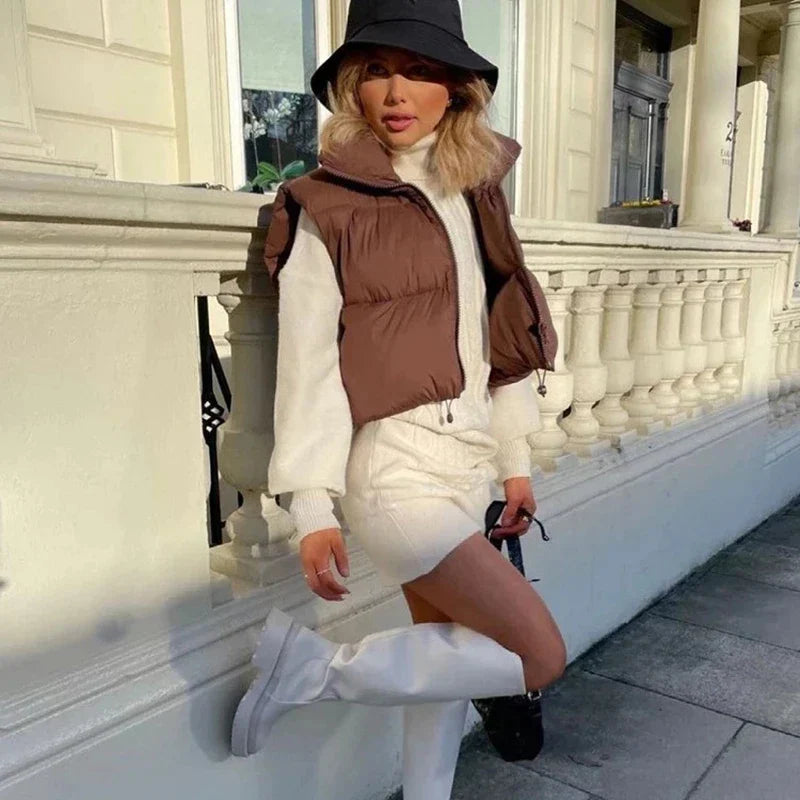 Colete Feminino Acolchoado sem Mangas Gola Alta em Algodão - (Promoção de Inverno 2025)