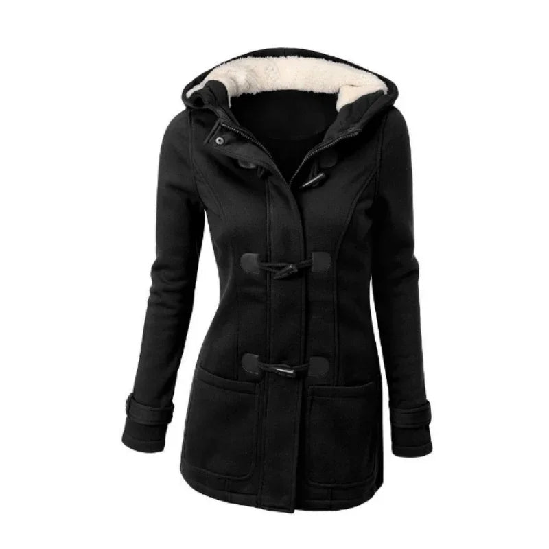 Casaco Feminino Básico com Capuz e Zíper - Sobretudo Casual para Outono/Inverno - (Promoção de Inverno 2025)