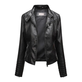 Jaqueta Feminina Slim Black Luxe com Gola Alta Estilo Motociclista - (Promoção de Inverno 2025)