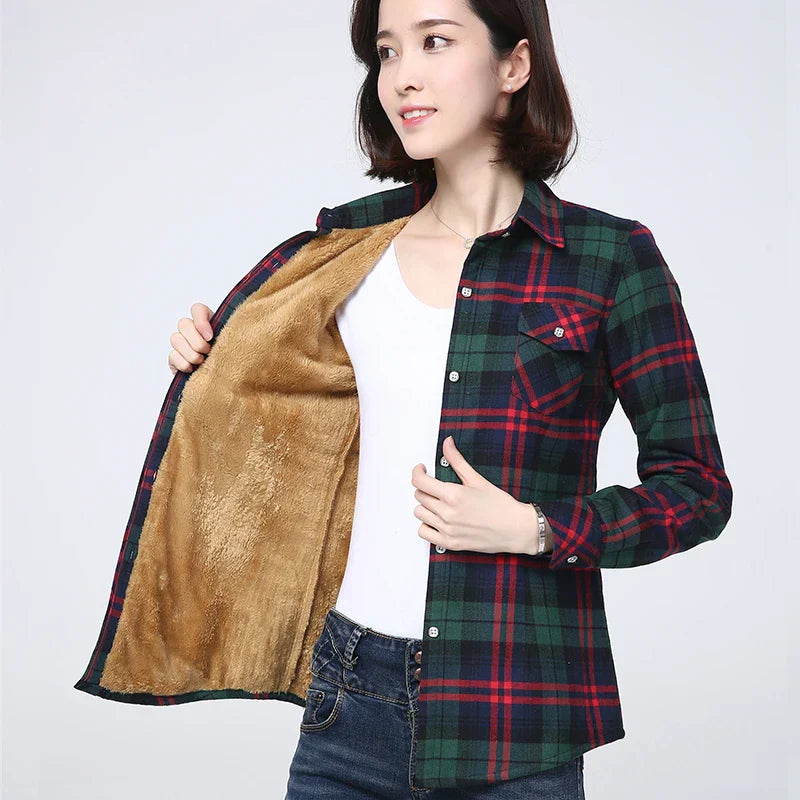 Casaco Feminino de Veludo Xadrez com Forro - (Promoção de Inverno 2025)