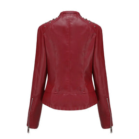 Jaqueta Feminina Slim Estilo Biker com Gola Dobrável e Detalhes Retrô - (Promoção de Inverno 2025)