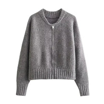 Casaco Feminino Vintage de Malha com Zíper e Gola Redonda - (Promoção de Inverno 2025)