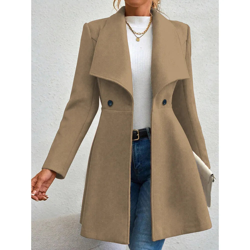 Casaco Feminino de Inverno com Gols Lapel e Botões - (Promoção de Inverno 2025)