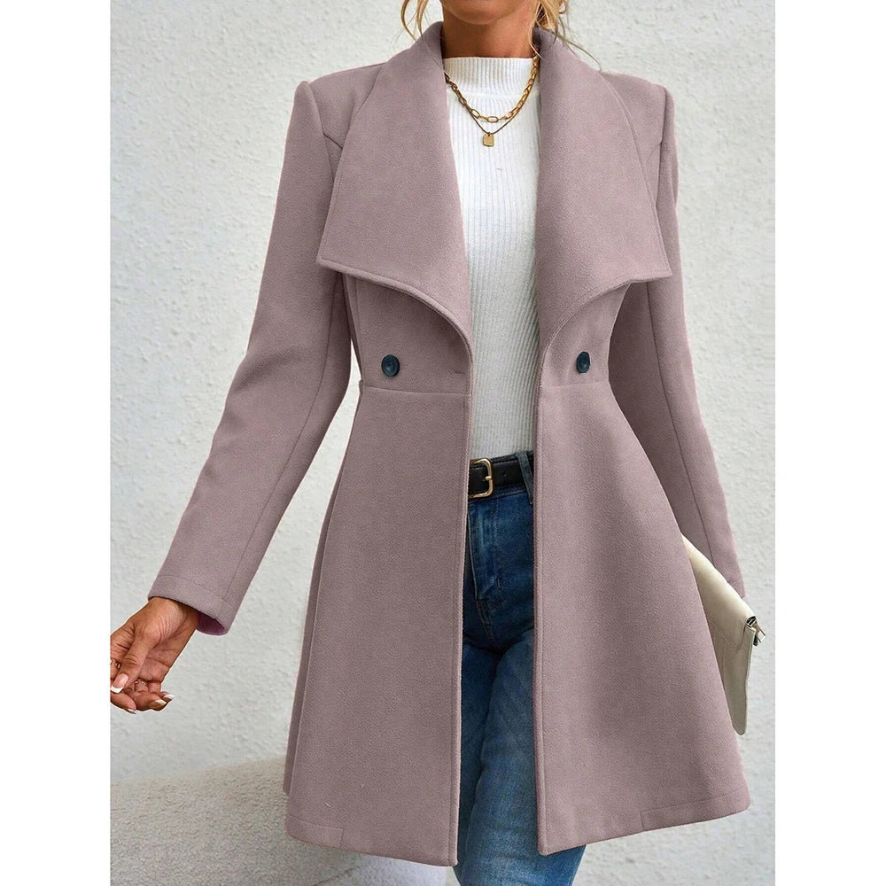 Casaco Feminino de Inverno com Gols Lapel e Botões - (Promoção de Inverno 2025)
