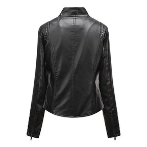 Jaqueta Feminina Slim Black Luxe com Gola Alta Estilo Motociclista - (Promoção de Inverno 2025)