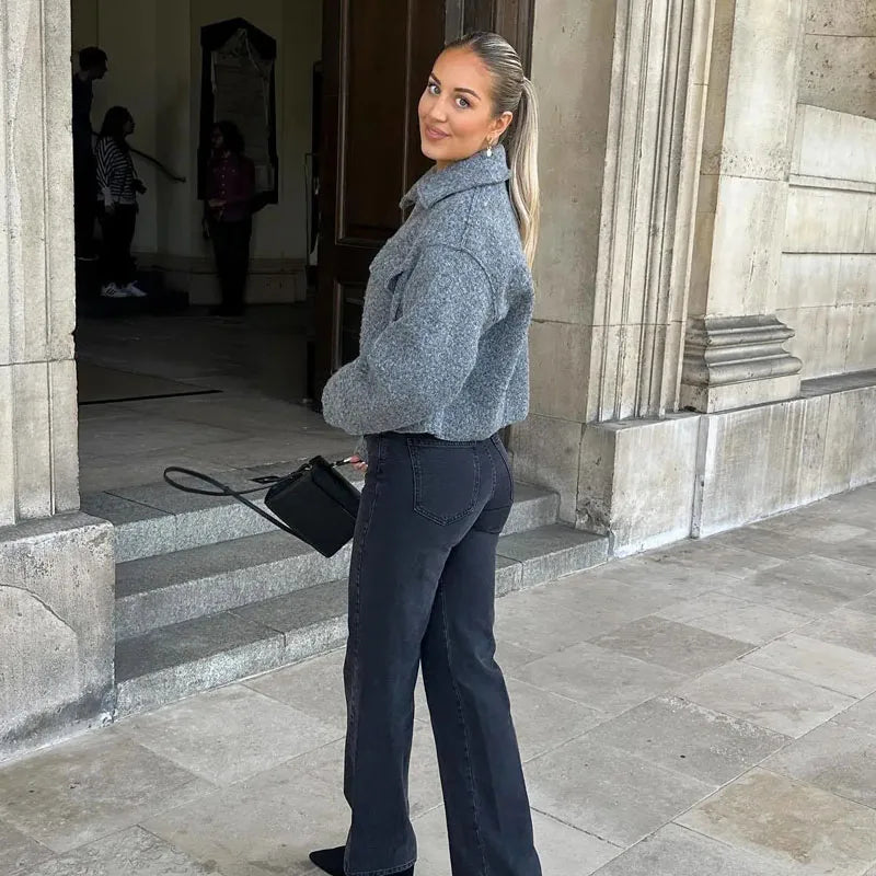 Jaqueta Feminina Curta em Tweed com Zíper - Modelo Cropped - (Promoção de Inverno 2025)