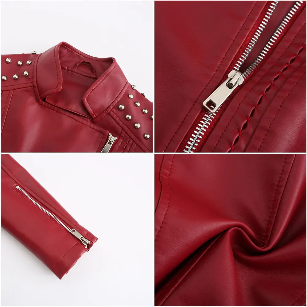 Jaqueta Feminina Slim Estilo Biker com Gola Dobrável e Detalhes Retrô - (Promoção de Inverno 2025)