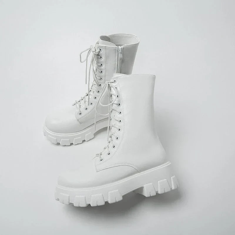 Bota Feminina Cano Médio Cadarço e Zíper com Plataforma Confortável - (Promoção de Inverno 2025)
