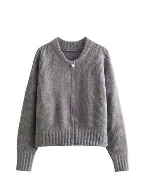 Casaco Feminino Vintage de Malha com Zíper e Gola Redonda - (Promoção de Inverno 2025)