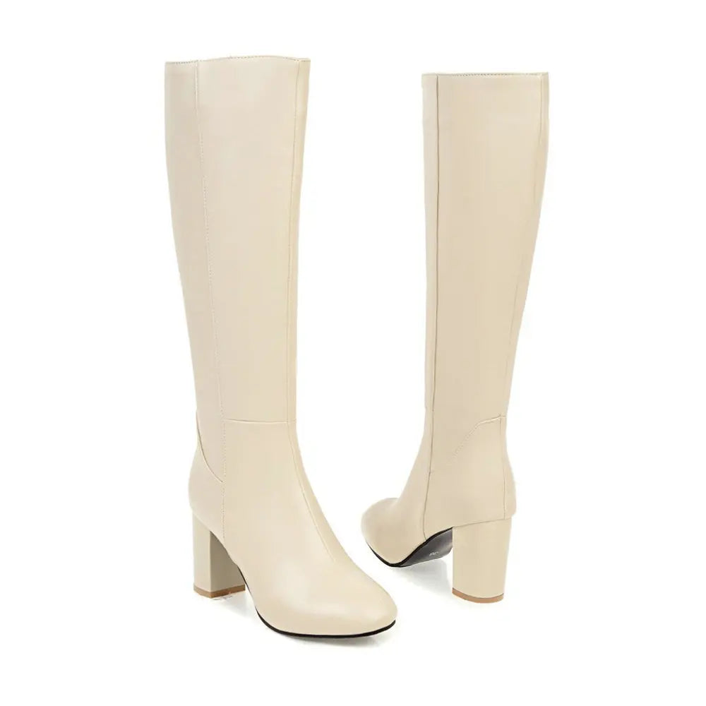 Bota Feminina de Cano Alto com Salto Grosso Estilo Versátil Forro Quente – (Promoção de Inverno 2025)
