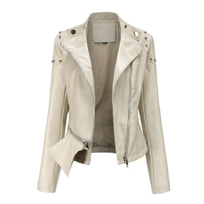 Jaqueta Feminina Estilo Motociclista com Gola Alta - (Promoção de Inverno 2025)