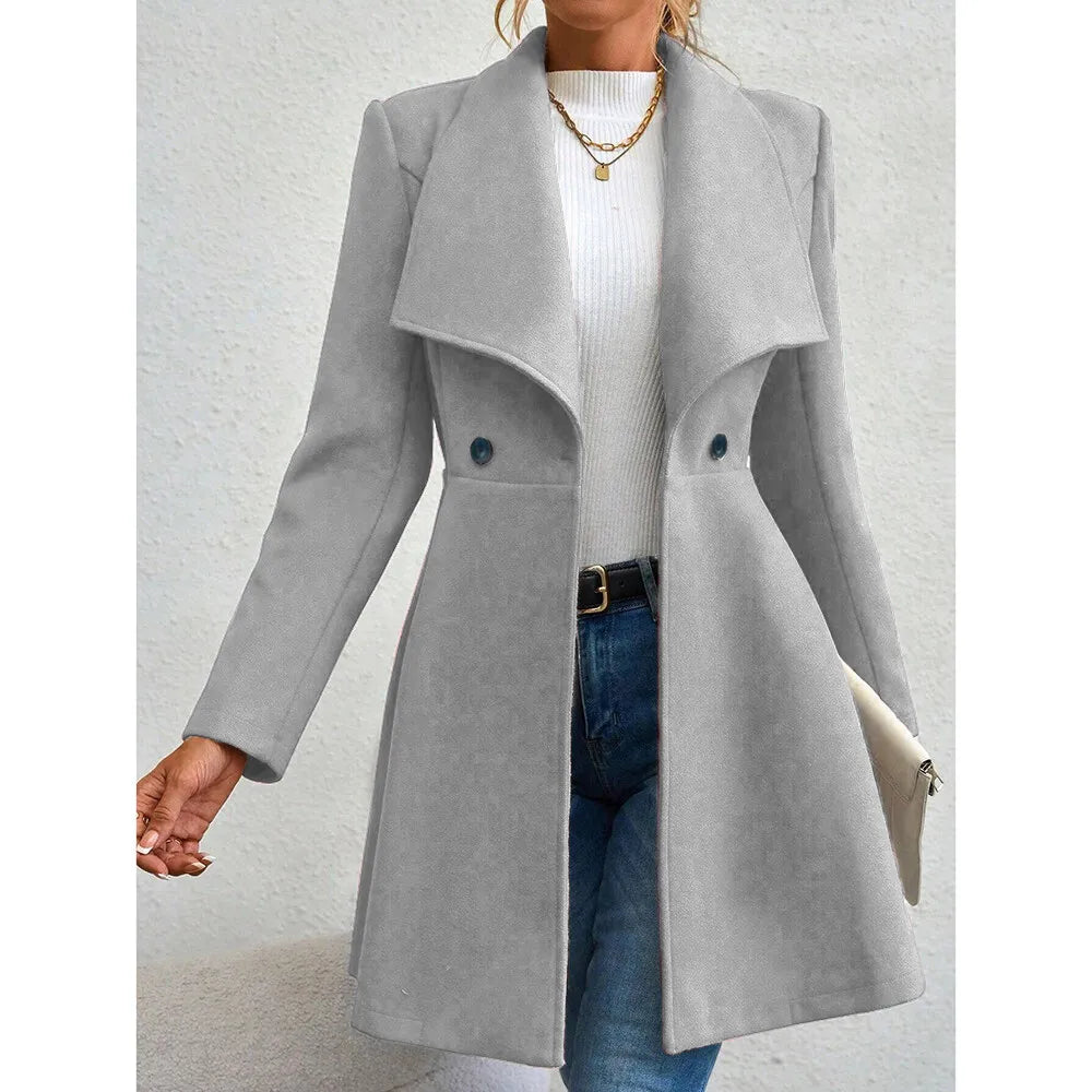 Casaco Feminino de Inverno com Gols Lapel e Botões - (Promoção de Inverno 2025)