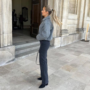 Jaqueta Feminina Curta em Tweed com Zíper - Modelo Cropped - (Promoção de Inverno 2025)
