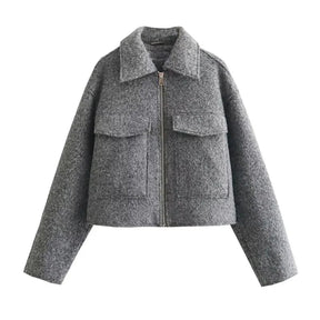 Jaqueta Feminina Curta em Tweed com Zíper - Modelo Cropped - (Promoção de Inverno 2025)