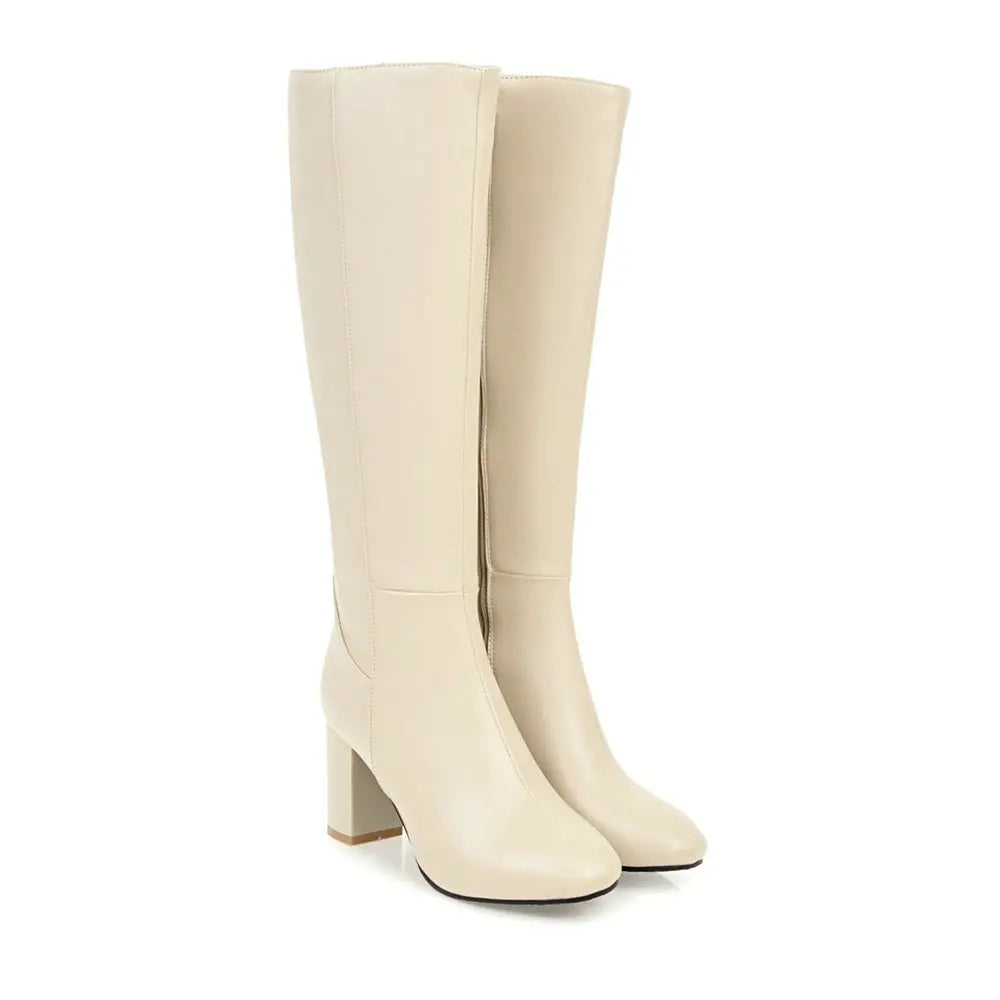Bota Feminina de Cano Alto com Salto Grosso Estilo Versátil Forro Quente – (Promoção de Inverno 2025)