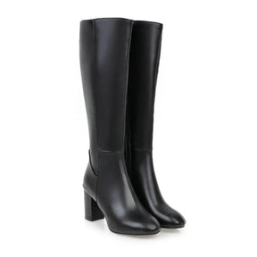 Bota Feminina de Cano Alto com Salto Grosso Estilo Versátil Forro Quente – (Promoção de Inverno 2025)