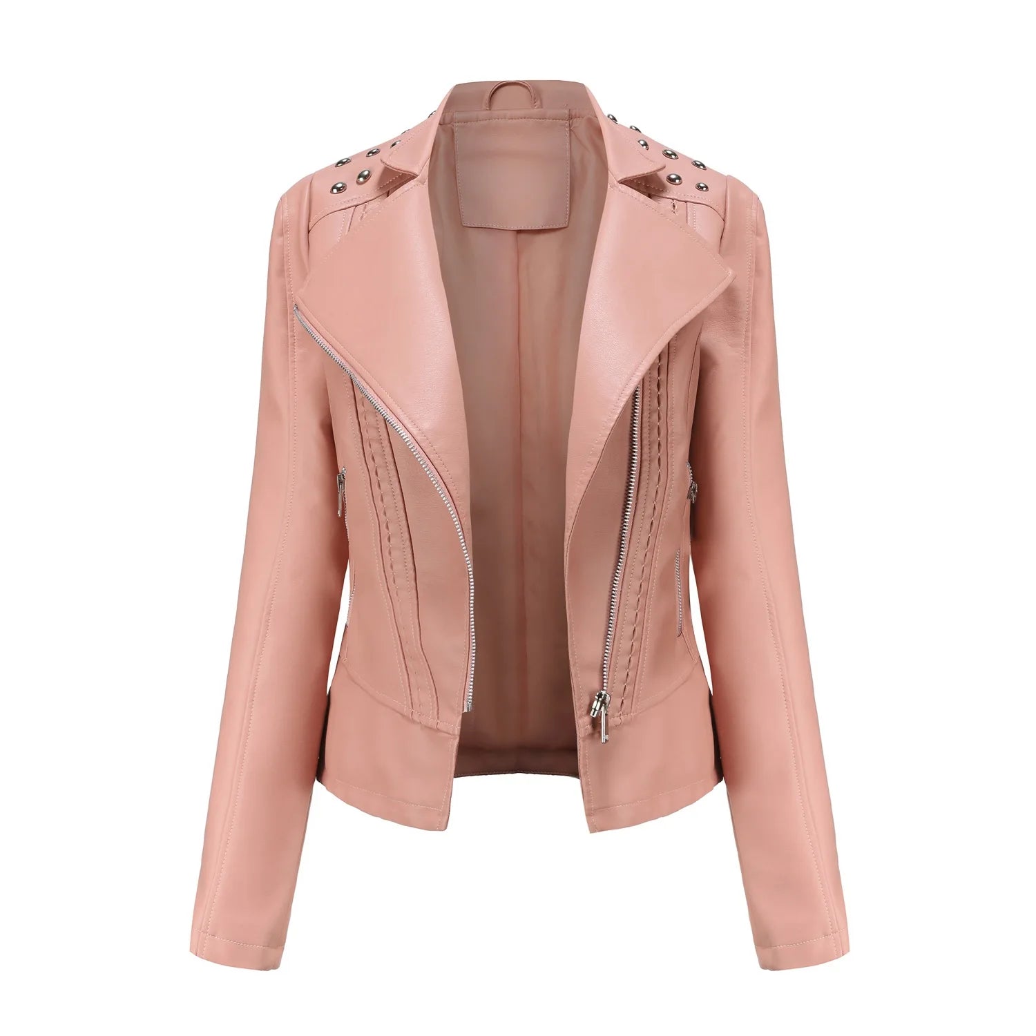 Jaqueta Feminina Slim Estilo Biker com Gola Dobrável e Detalhes Retrô - (Promoção de Inverno 2025)