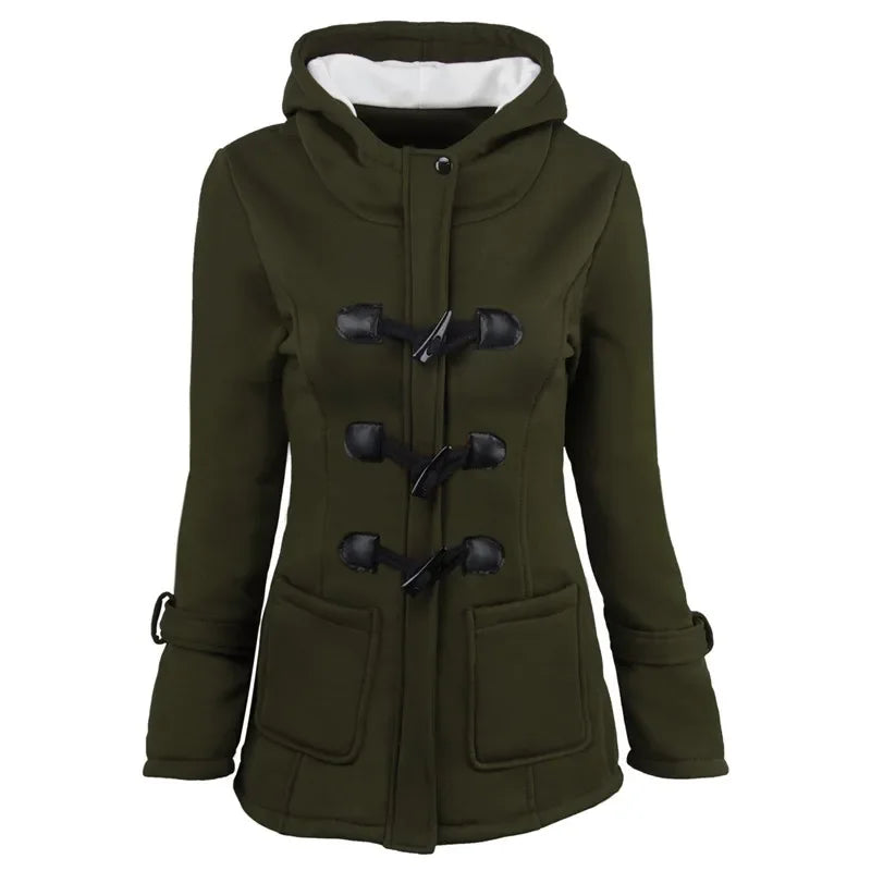 Casaco Feminino Básico com Capuz e Zíper - Sobretudo Casual para Outono/Inverno - (Promoção de Inverno 2025)