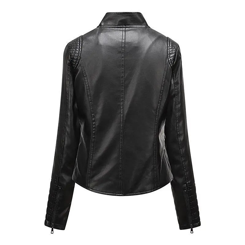 Jaqueta Feminina Slim Black Luxe com Gola Alta Estilo Motociclista - (Promoção de Inverno 2025)