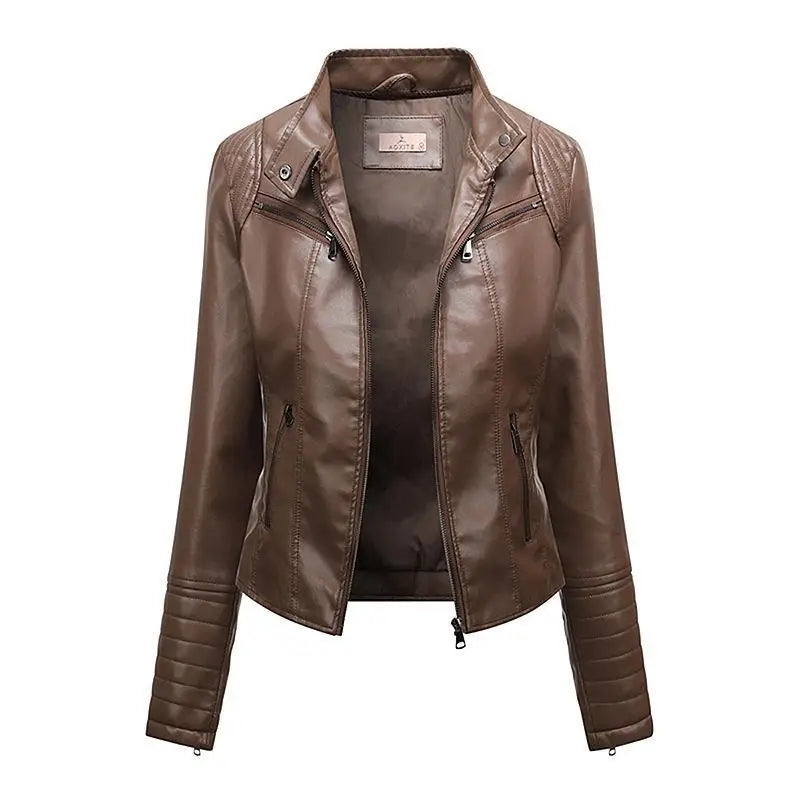 Jaqueta Feminina Slim Black Luxe com Gola Alta Estilo Motociclista - (Promoção de Inverno 2025)