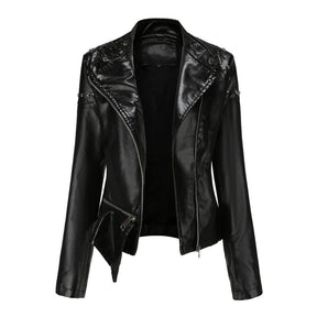 Jaqueta Feminina Estilo Motociclista com Gola Alta - (Promoção de Inverno 2025)